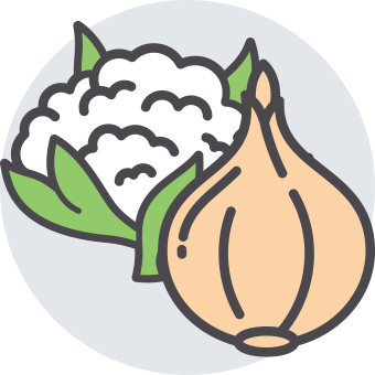 illustration of cauliflower and an onion